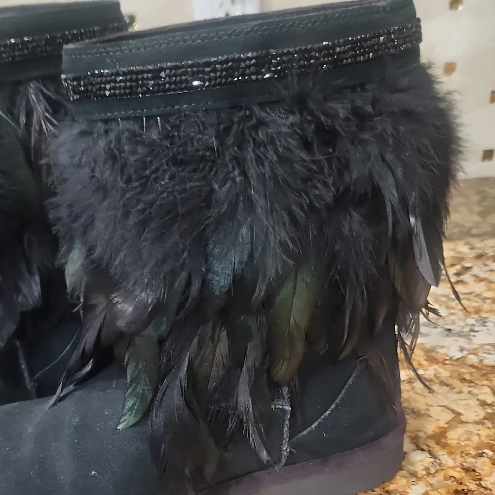 UGG Black Feathered Winter Boots - Picture 2 of 8